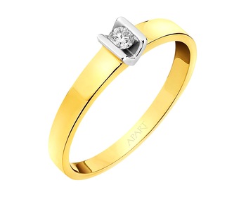 Yellow and white gold ring with brilliant - 0,06 ct - fineness 14 K