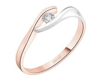 Yellow and white gold ring with brilliant - 0,07 ct - fineness 585