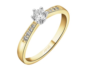 14 K Rhodium-Plated Yellow Gold Ring - 0,27 ct - fineness 14 K