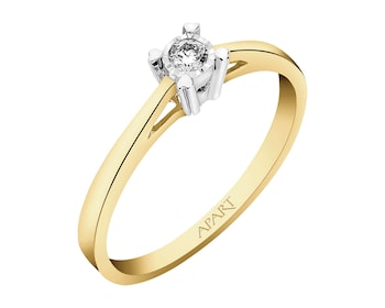 14 K Yellow Gold, White Gold Ring with Diamond - 0,06 ct - fineness 585