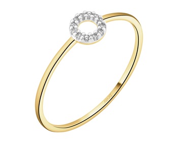 9 K Rhodium-Plated Yellow Gold Ring with Diamonds - 0,02 ct - fineness 9 K