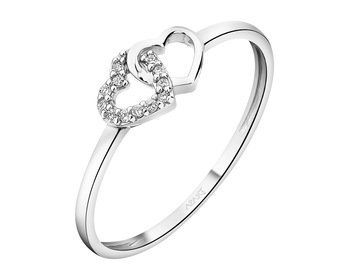 9 K Rhodium-Plated White Gold Ring with Diamonds - 0,02 ct - fineness 9 K
