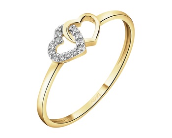 14 K Rhodium-Plated Yellow Gold Ring with Diamonds - 0,02 ct - fineness 14 K