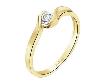 585 Yellow And White Gold Plated Ring with Diamond - 0,02 ct - fineness 585