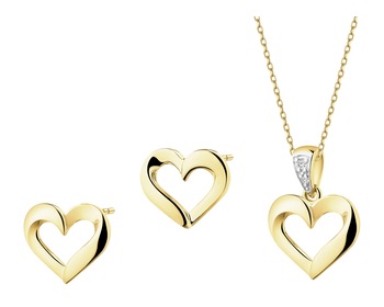 9 K Rhodium-Plated Yellow Gold Set with Diamonds - 0,01 ct - fineness 14 K