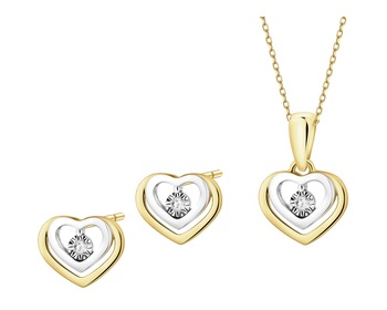 375 Yellow And White Gold Plated Set with Diamonds - 0,03 ct - fineness 375