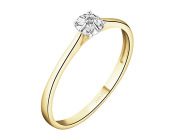 9 K Rhodium-Plated Yellow Gold Ring with Diamond - 0,002 ct - fineness 9 K