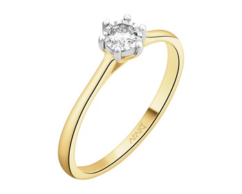 585 Yellow And White Gold Plated Ring with Diamond - 0,11 ct - fineness 585