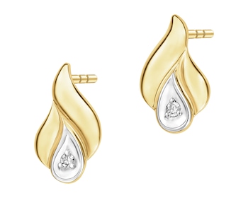 14 K Rhodium-Plated Yellow Gold Earrings with Diamonds - 0,01 ct - fineness 14 K
