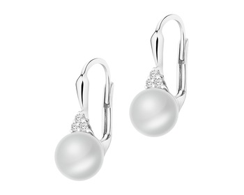 14 K Rhodium-Plated White Gold Earrings - fineness 14 K