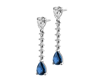 14 K Rhodium-Plated White Gold Dangling Earring with Diamonds - fineness 14 K