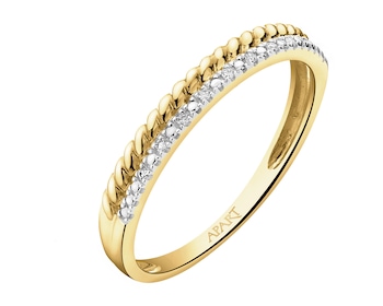 9 K Rhodium-Plated Yellow Gold Band Ring with Diamonds - 0,02 ct - fineness 9 K