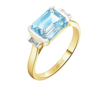 14 K Rhodium-Plated Yellow Gold Ring  - fineness 14 K