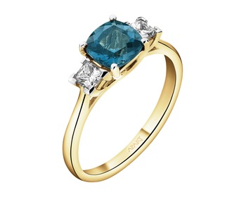 14 K Rhodium-Plated Yellow Gold Ring - fineness 14 K