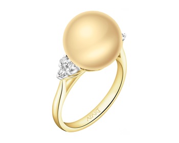 14 K Rhodium-Plated Yellow Gold Ring - fineness 14 K