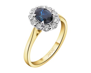 Yellow and white gold ring with brilliants and sapphire - fineness 585