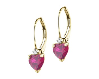 9 K Rhodium-Plated Yellow Gold Dangling Earring with Diamonds - fineness 9 K