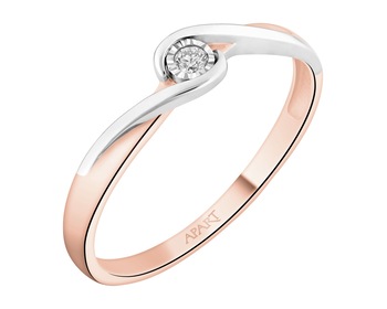375 Rhodium Plated Rose & White Gold Ring with Diamond - 0,02 ct - fineness 375