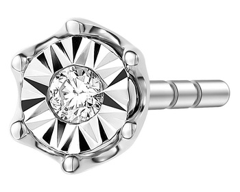 9 K Rhodium-Plated White Gold Earring with Diamond - 0,01 ct - fineness 9 K