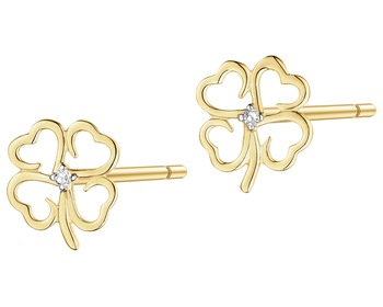 Yellow Gold Diamond Earrings - Clover - 0,007 ct - fineness 9 K