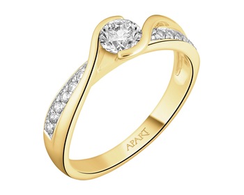14 K Rhodium-Plated Yellow Gold Ring  - 0,47 ct - fineness 14 K