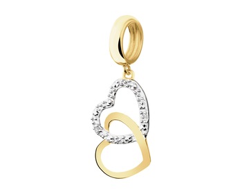 Yellow Gold Diamond Beads Pendant - Heart - 0,003 ct - fineness 9 K