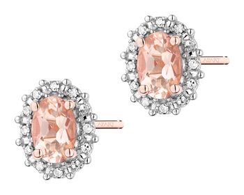 14 K Rhodium Plated Rose Gold Earrings with Diamonds - fineness 14 K