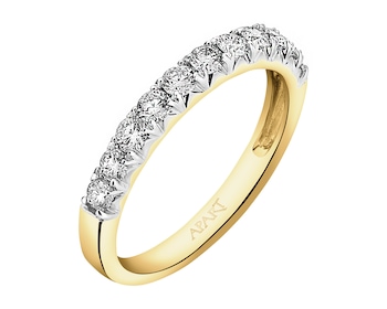 14 K Rhodium-Plated Yellow Gold Ring with Diamonds - 0,50 ct - fineness 14 K