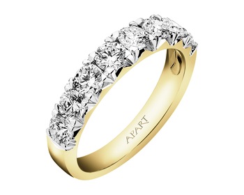 14 K Rhodium-Plated Yellow Gold Band Ring with Diamonds - 1,25 ct - fineness 14 K