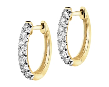 14 K Rhodium-Plated Yellow Gold Earrings with Diamonds - 0,50 ct - fineness 14 K