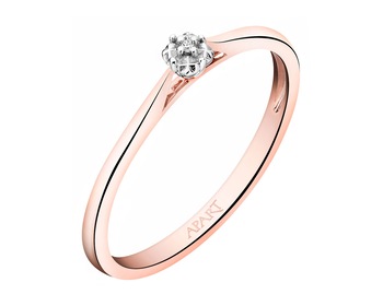 9 K Rhodium Plated Rose Gold Ring with Diamond - 0,003 ct - fineness 9 K