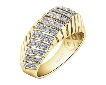14 K Rhodium-Plated Yellow Gold Ring with Diamonds - 0,50 ct - fineness 14 K