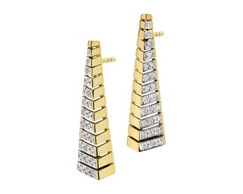 14 K Rhodium-Plated Yellow Gold Dangling Earring with Diamonds - 0,34 ct - fineness 14 K