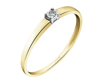 9 K Rhodium-Plated Yellow Gold Ring with Diamond - 0,01 ct - fineness 9 K
