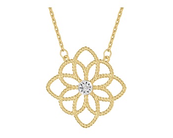 375 Yellow And White Gold Plated Necklace with Diamond - 0,02 ct - fineness 375