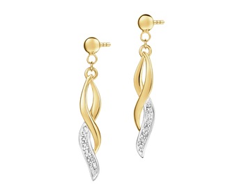 14 K Rhodium-Plated Yellow Gold Dangling Earring with Diamonds - 0,008 ct - fineness 14 K