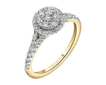 14 K Rhodium-Plated Yellow Gold Ring with Diamonds - 0,50 ct - fineness 14 K
