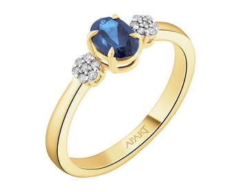 9 K Rhodium-Plated Yellow Gold Ring - fineness 9 K