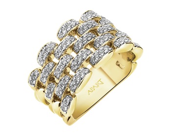 14 K Rhodium-Plated Yellow Gold Ring with Diamonds - 0,68 ct - fineness 14 K