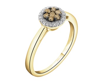 14 K Rhodium-Plated Yellow Gold Ring - 0,25 ct - fineness 14 K