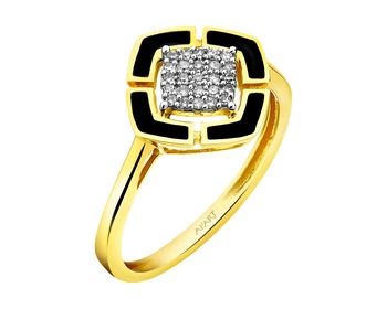 14 K Rhodium-Plated Yellow Gold Ring with Diamonds - 0,08 ct - fineness 14 K