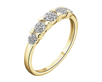 14 K Rhodium-Plated Yellow Gold Ring with Diamonds - 0,11 ct - fineness 14 K