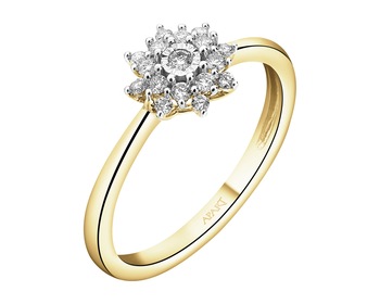 585 Yellow And White Gold Plated Ring with Diamonds - 0,15 ct - fineness 585