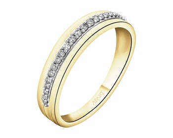 14 K Rhodium-Plated Yellow Gold Band Ring with Diamonds - 0,09 ct - fineness 14 K