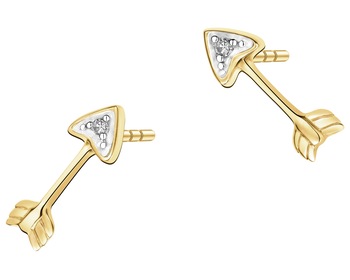 9 K Rhodium-Plated Yellow Gold Earrings with Diamonds - 0,006 ct - fineness 9 K