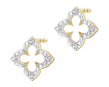 9 K Rhodium-Plated Yellow Gold Earrings with Diamonds - 0,02 ct - fineness 9 K