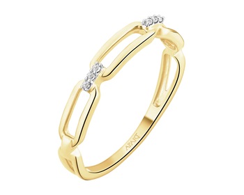 14 K Rhodium-Plated Yellow Gold Ring with Diamonds - 0,02 ct - fineness 14 K