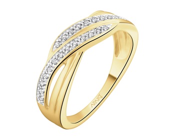 14 K Rhodium-Plated Yellow Gold Ring with Diamonds - 0,08 ct - fineness 14 K