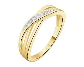 14 K Rhodium-Plated Yellow Gold Ring with Diamonds - 0,05 ct - fineness 14 K