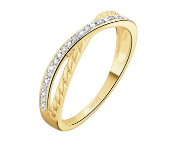 9 K Rhodium-Plated Yellow Gold Ring with Diamonds - 0,05 ct - fineness 9 K